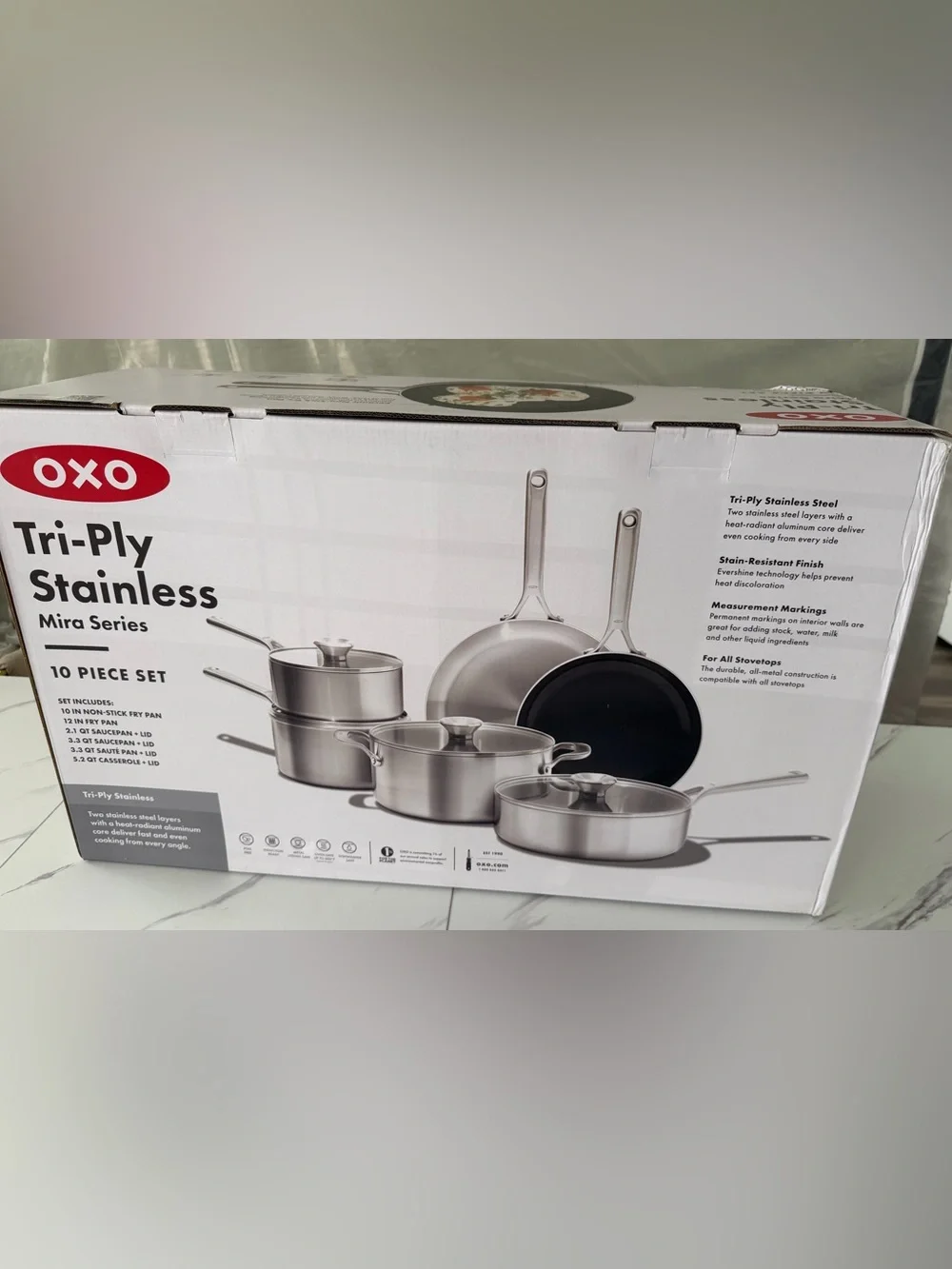 OXO Tri-Ply Stainless Mira Series 10pc Set - Sealed & NWT